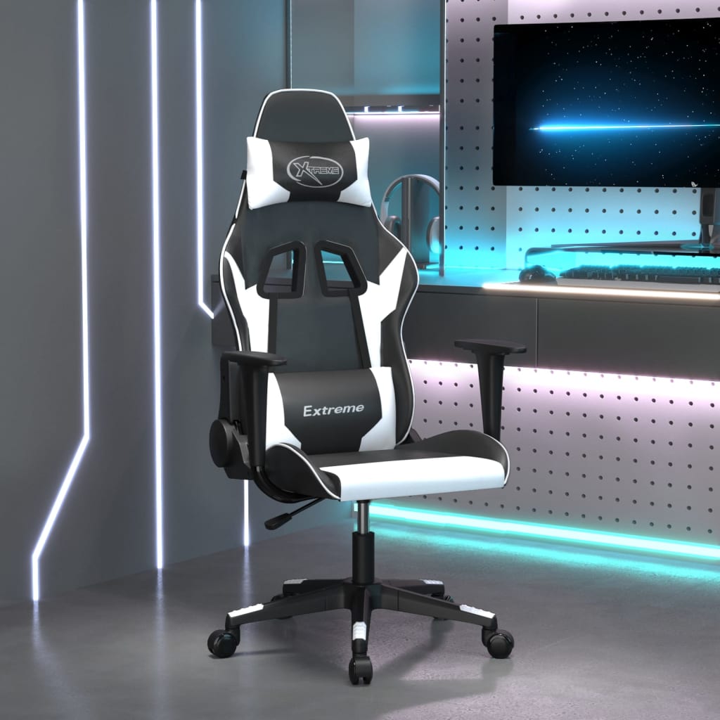Καρέκλα Gaming Μαύρο/Λευκό από Συνθετικό Δέρμα