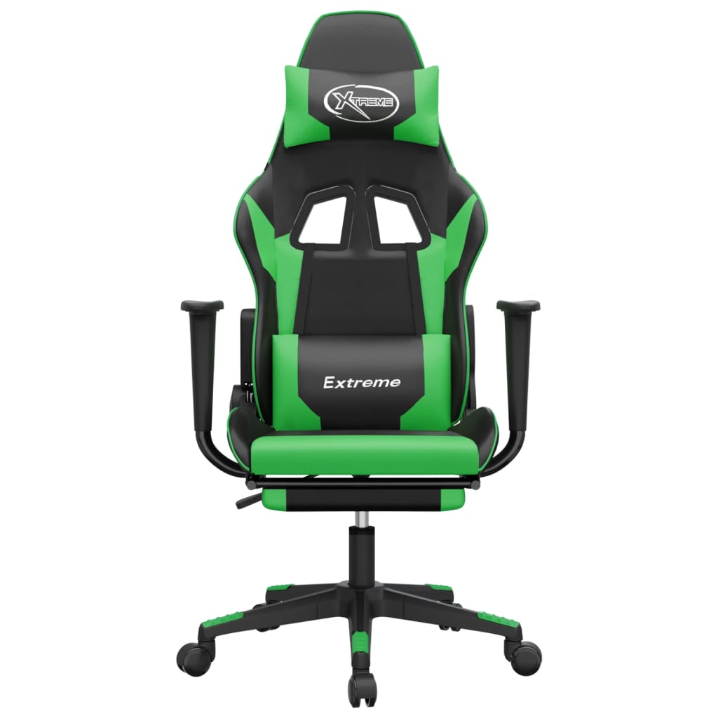 Καρέκλα Gaming Μασάζ Υποπόδιο Μαύρο/Πράσινο από Συνθετικό Δέρμα