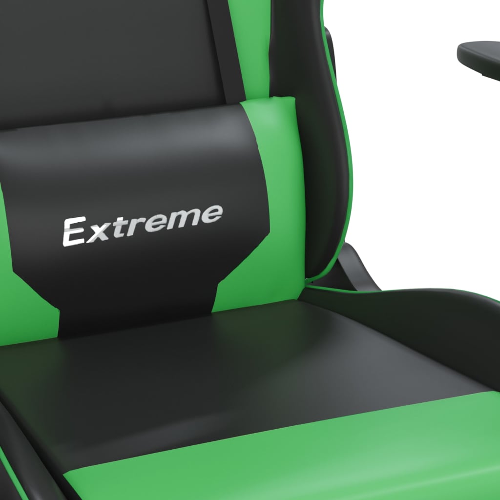 Καρέκλα Gaming Μασάζ Υποπόδιο Μαύρο/Πράσινο από Συνθετικό Δέρμα