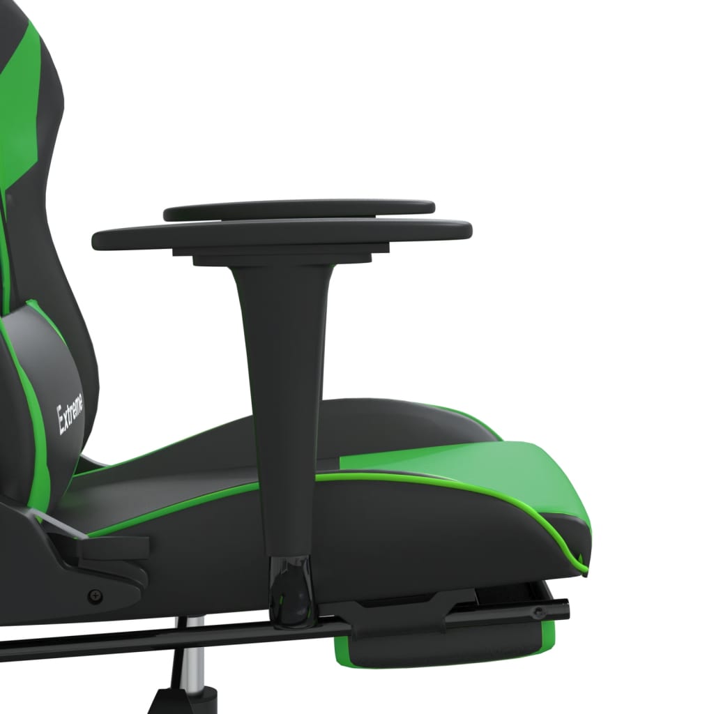 Καρέκλα Gaming Μασάζ Υποπόδιο Μαύρο/Πράσινο από Συνθετικό Δέρμα
