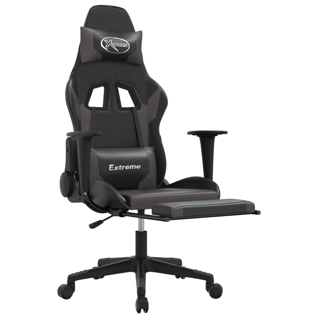 Καρέκλα Gaming Μασάζ Υποπόδιο Μαύρο/Γκρι από Συνθετικό Δέρμα