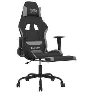 Καρέκλα Gaming Μαύρη/Ανοιχτό γκρι Ύφασμα με Υποπόδιο