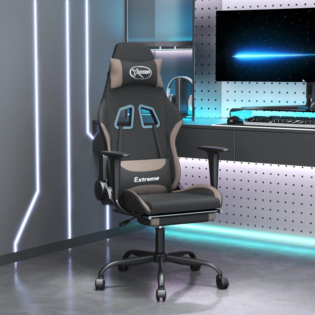 Καρέκλα Gaming Μαύρη & Taupe Υφασμάτινη με Υποπόδιο - Pakobazaar