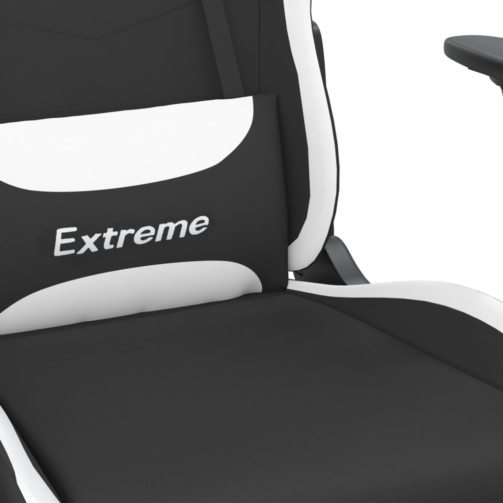 Καρέκλα Gaming Μαύρο/Λευκό Ύφασμα με Υποπόδιο