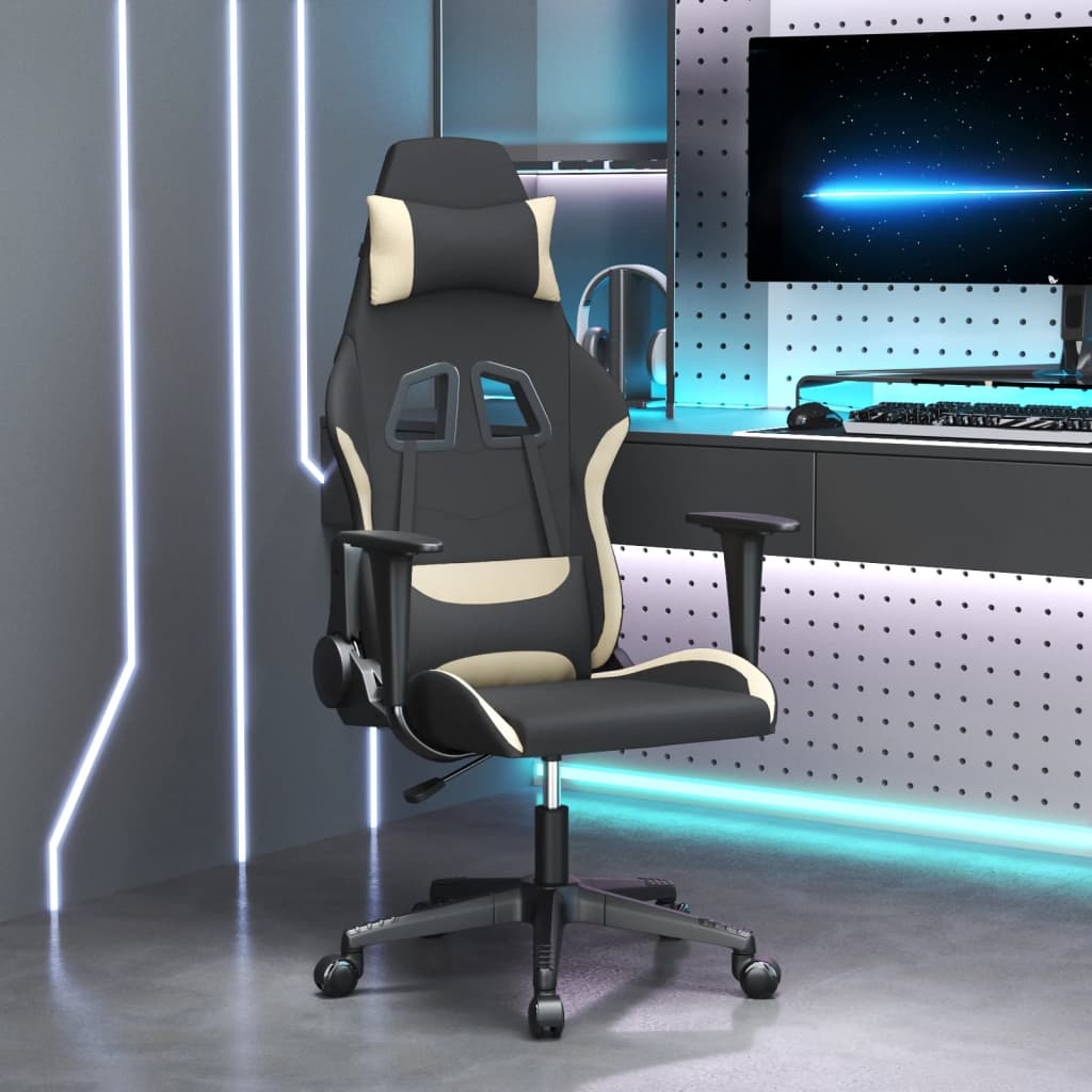 Καρέκλα Gaming Μαύρη και Κρεμ Υφασμάτινη
