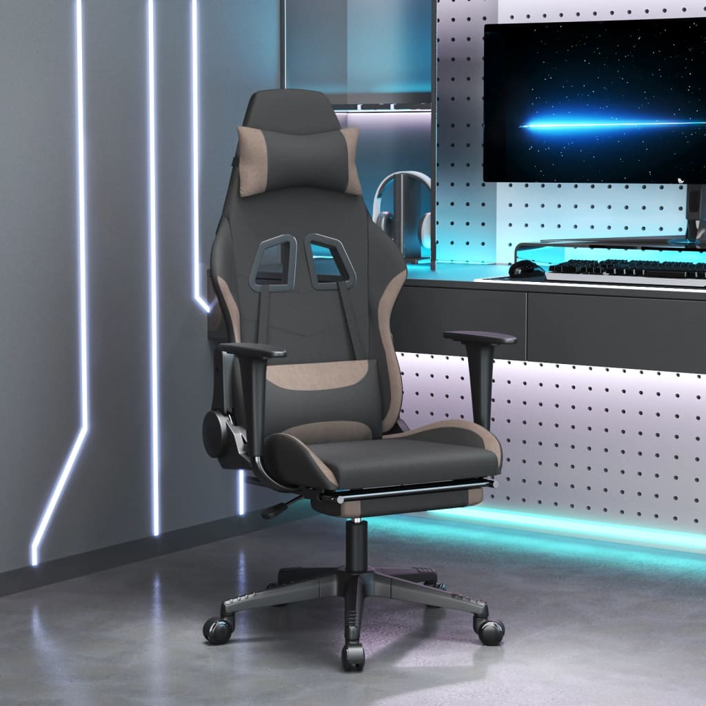 Καρέκλα Gaming Μαύρη & Taupe Υφασμάτινη με Υποπόδιο