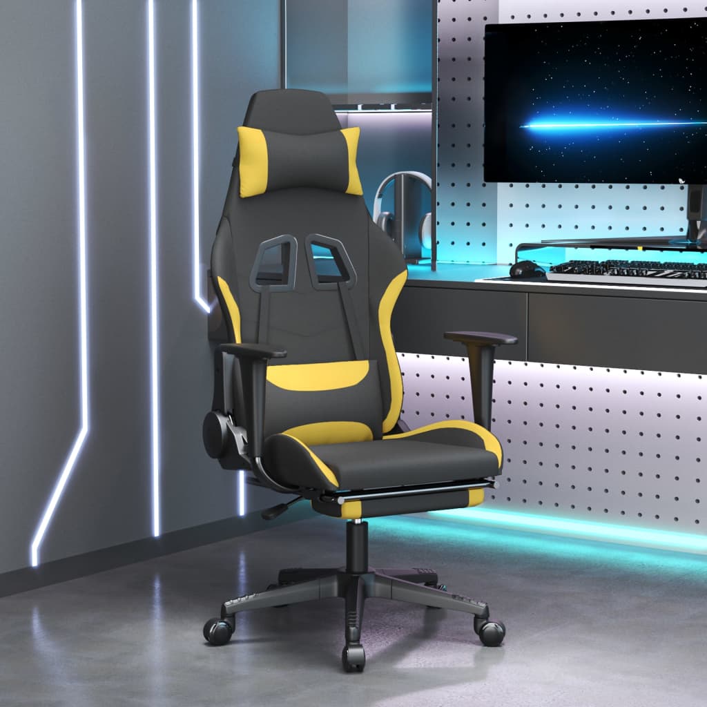 Καρέκλα Gaming Μαύρη/Κίτρινο Ύφασμα με Υποπόδιο - Pakobazaar