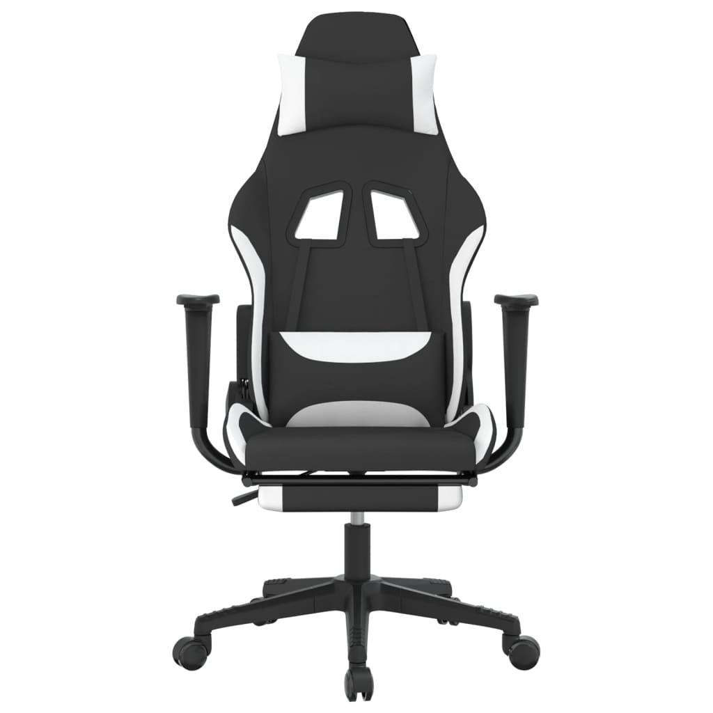 Καρέκλα Gaming Μαύρο/Λευκό Ύφασμα με Υποπόδιο - Pakobazaar