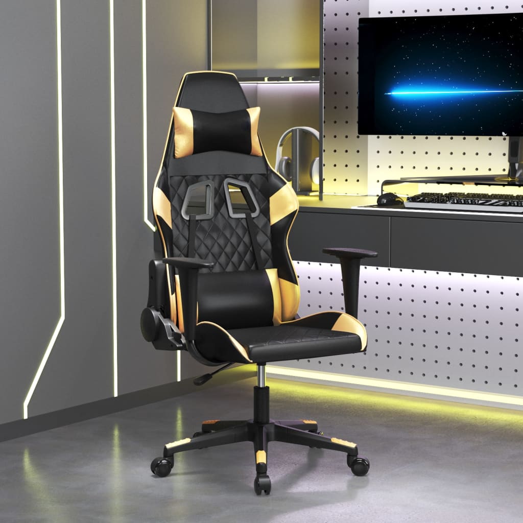 Καρέκλα Gaming Μαύρο/Χρυσό από Συνθετικό Δέρμα