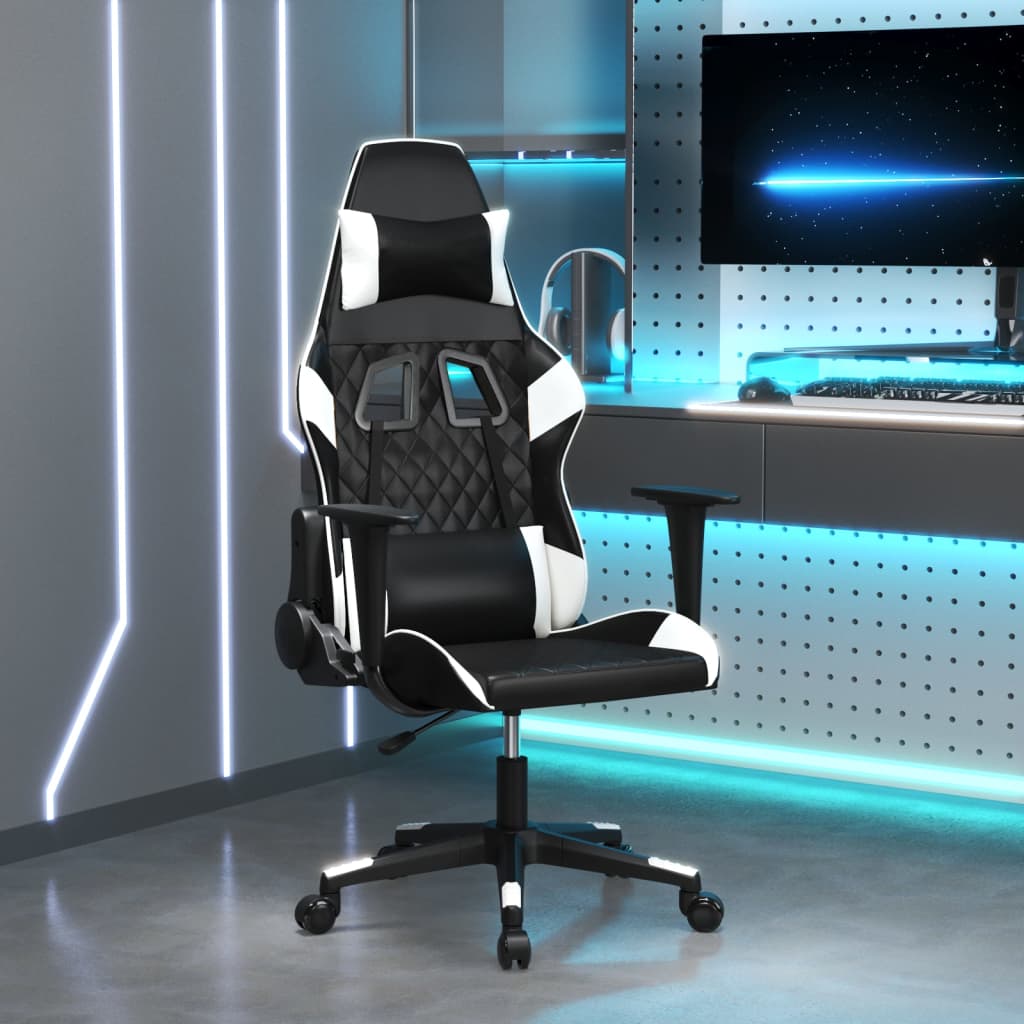 Καρέκλα Gaming Μαύρο/Λευκό από Συνθετικό Δέρμα