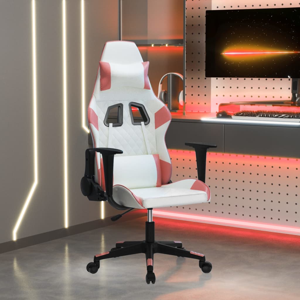 Καρέκλα Gaming Λευκό και Ροζ από Συνθετικό Δέρμα