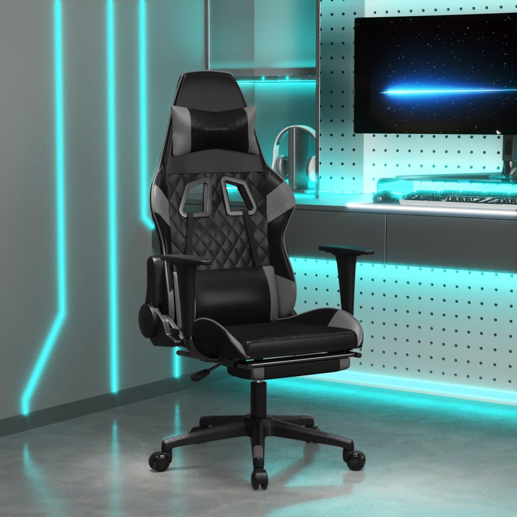 Καρέκλα Gaming Μασάζ Υποπόδιο Μαύρο/Γκρι από Συνθετικό Δέρμα