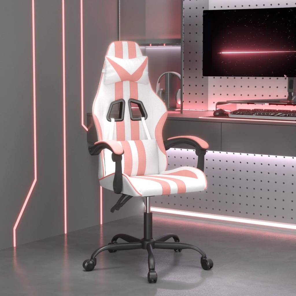 Καρέκλα Gaming Λευκό και Ροζ από Συνθετικό Δέρμα