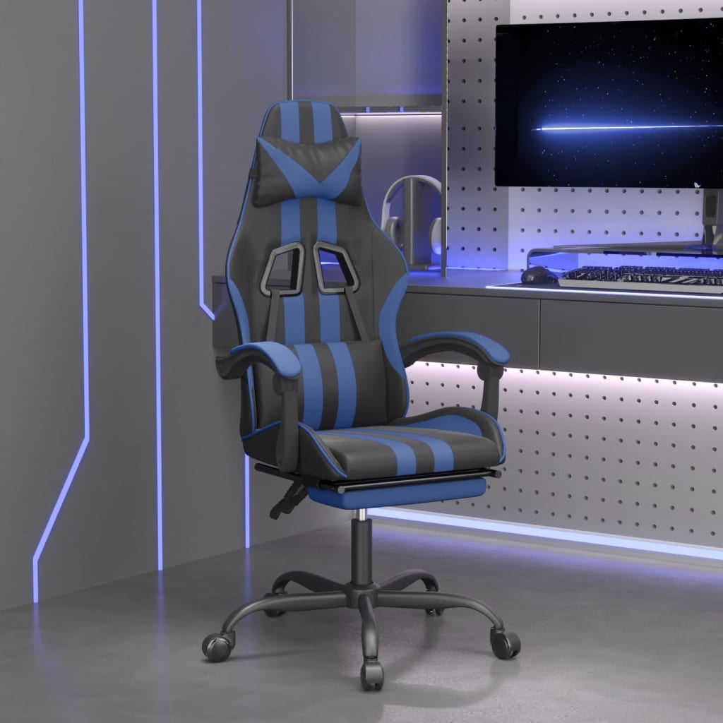 Καρέκλα Gaming Μασάζ Υποπόδιο Μαύρο/μπλε από Συνθετικό Δέρμα
