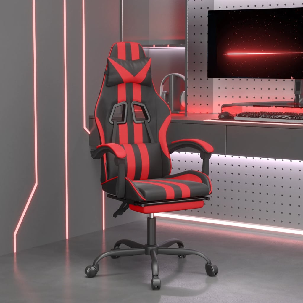 Καρέκλα Gaming Μασάζ Υποπόδιο Μαύρο/Κόκκινο από Συνθετικό Δέρμα