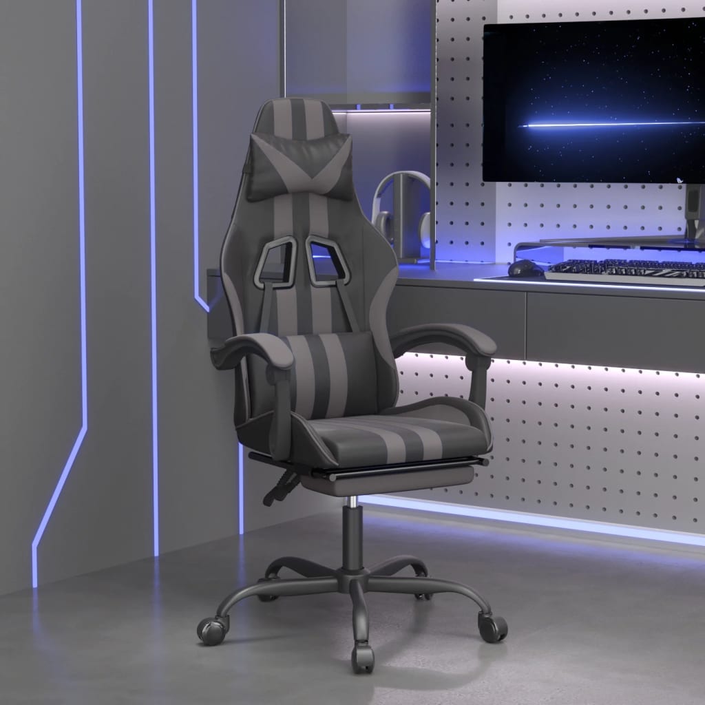 Καρέκλα Gaming Μασάζ Υποπόδιο Μαύρο/Γκρι από Συνθετικό Δέρμα