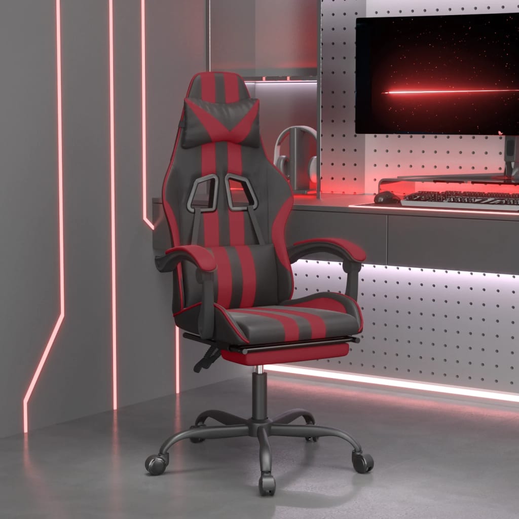 Καρέκλα Gaming Μασάζ Υποπόδιο Μαύρο/Μπορντό από Συνθετικό Δέρμα