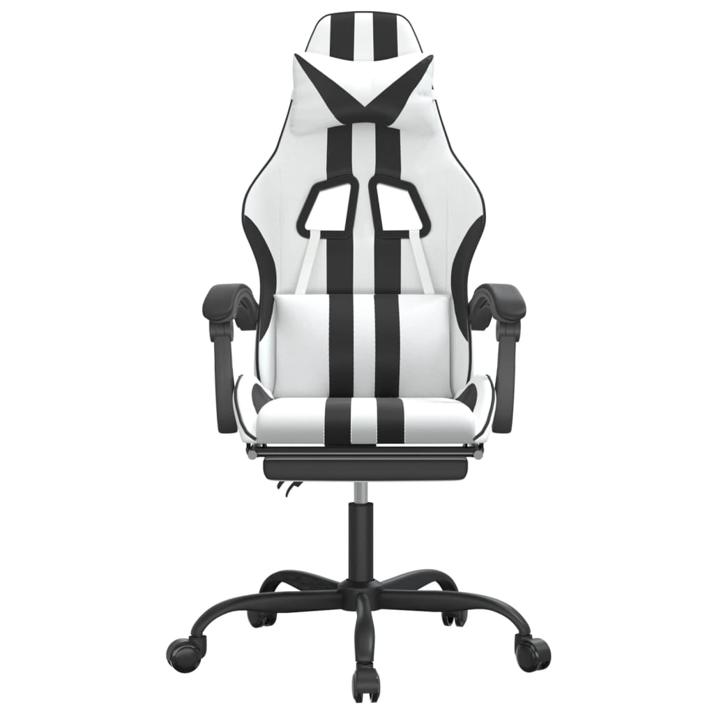 Καρέκλα Gaming με Υποπόδιο Λευκό και Μαύρο από Συνθετικό Δέρμα