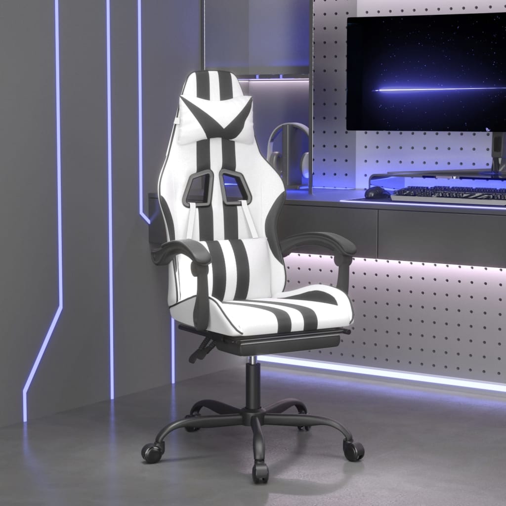Καρέκλα Gaming με Υποπόδιο Λευκό και Μαύρο από Συνθετικό Δέρμα