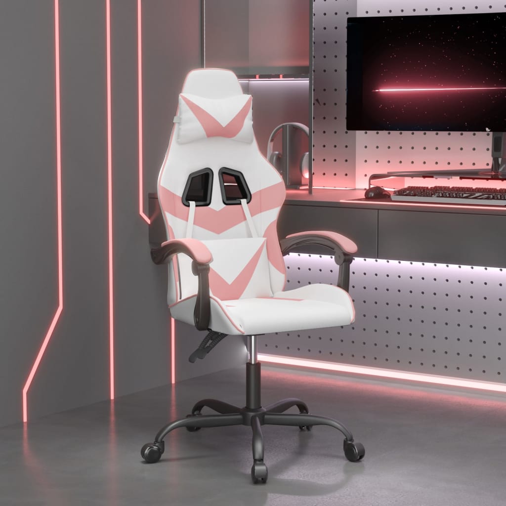 Καρέκλα Gaming Λευκό και Ροζ από Συνθετικό Δέρμα