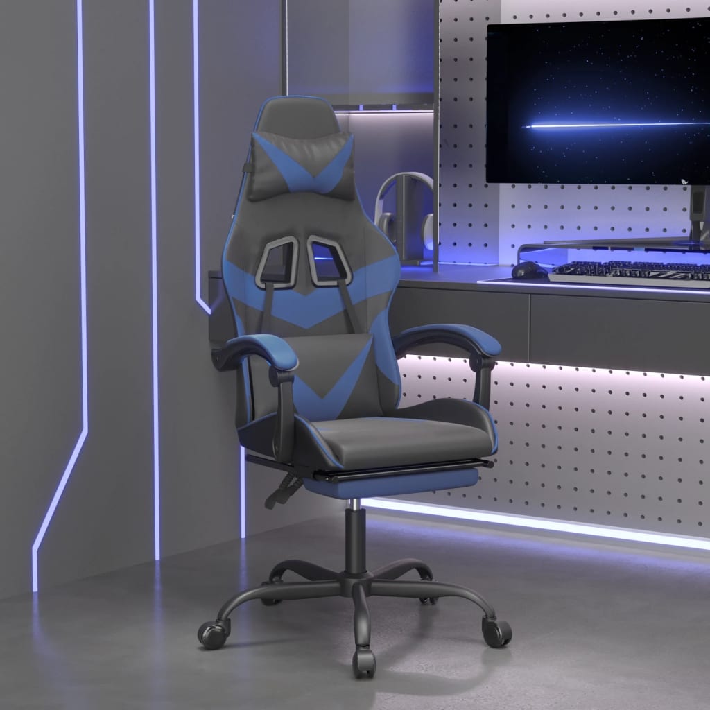 Καρέκλα Gaming Μασάζ Υποπόδιο Μαύρο/μπλε από Συνθετικό Δέρμα