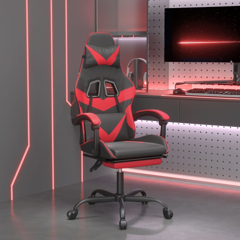 Καρέκλα Gaming Μασάζ Υποπόδιο Μαύρο/Κόκκινο από Συνθετικό Δέρμα
