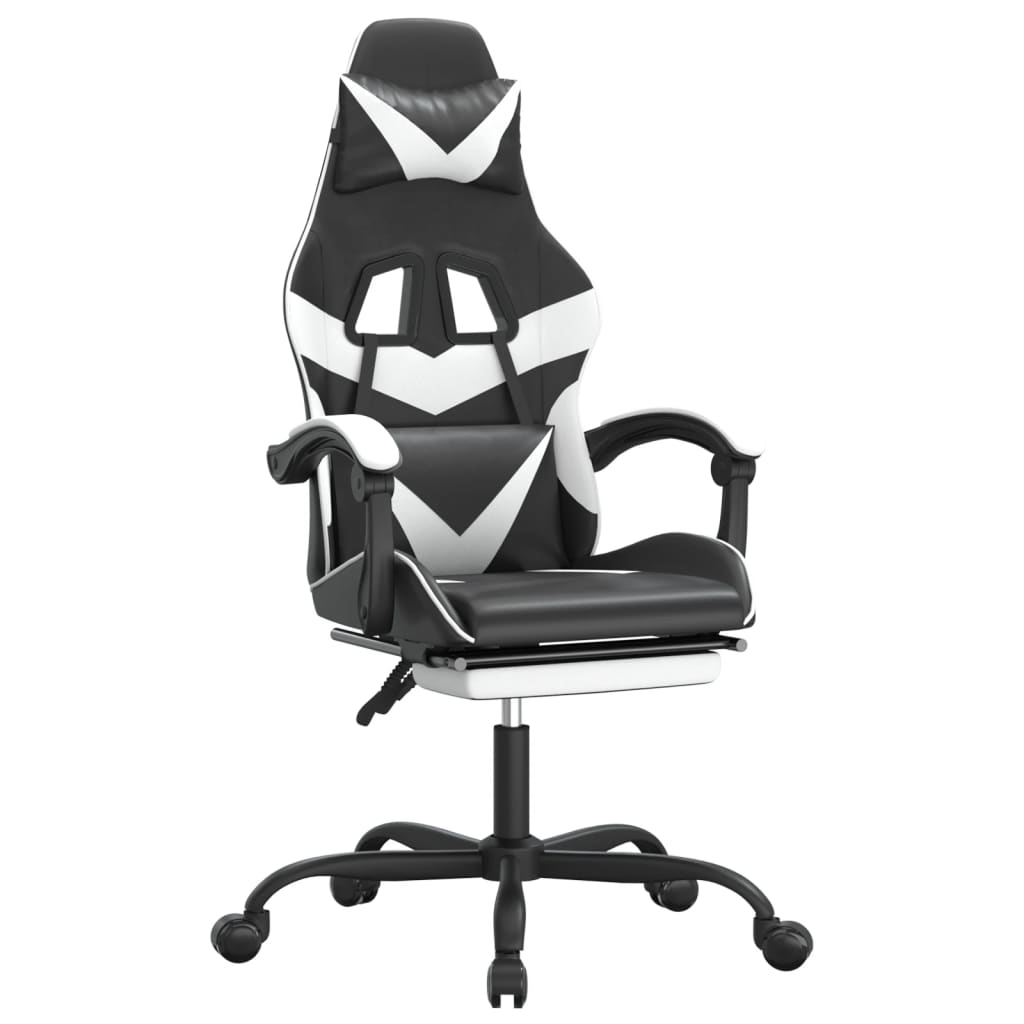 Καρέκλα Gaming Μασάζ Υποπόδιο Μαύρο/Λευκό από Συνθετικό Δέρμα