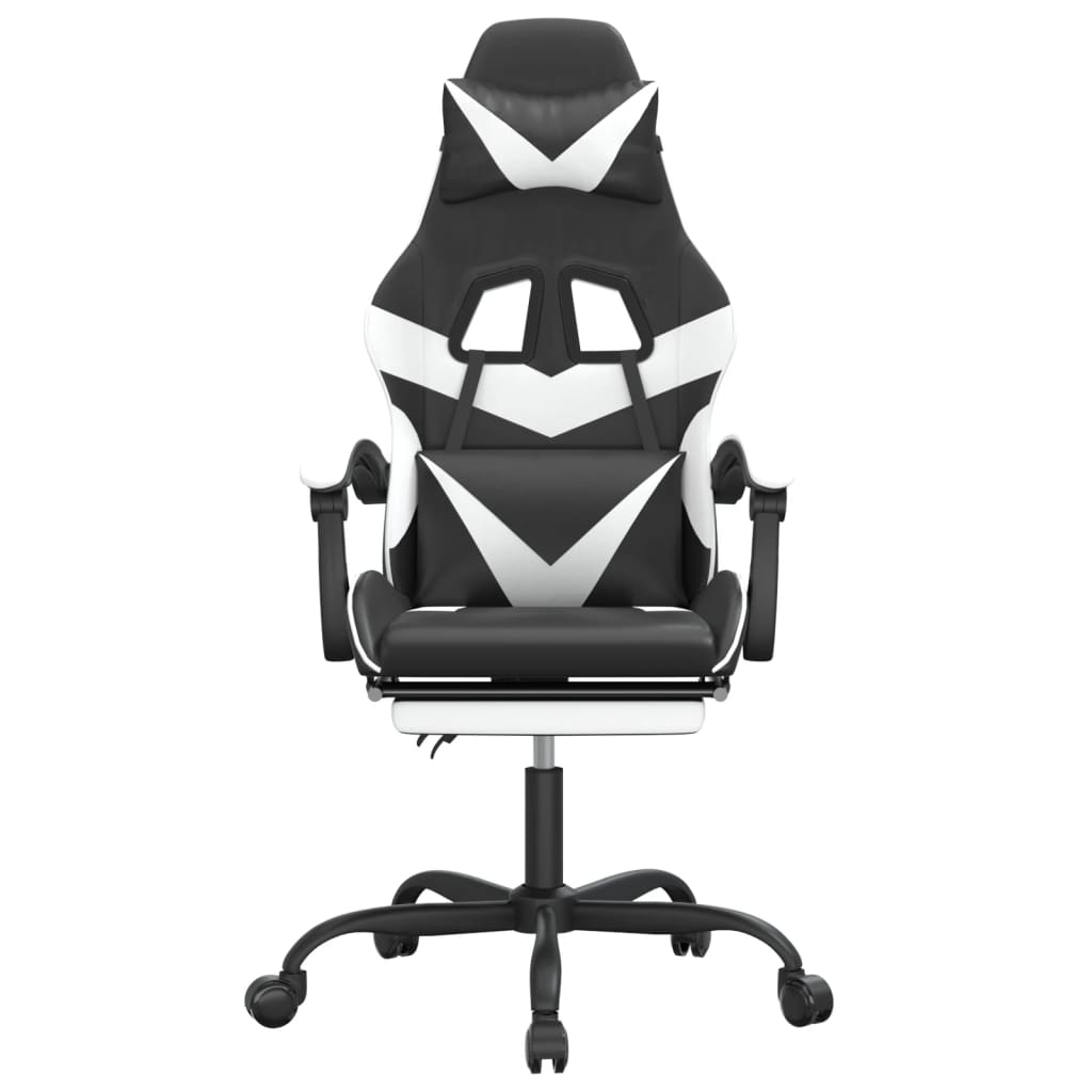 Καρέκλα Gaming Μασάζ Υποπόδιο Μαύρο/Λευκό από Συνθετικό Δέρμα