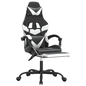 Καρέκλα Gaming Μασάζ Υποπόδιο Μαύρο/Λευκό από Συνθετικό Δέρμα