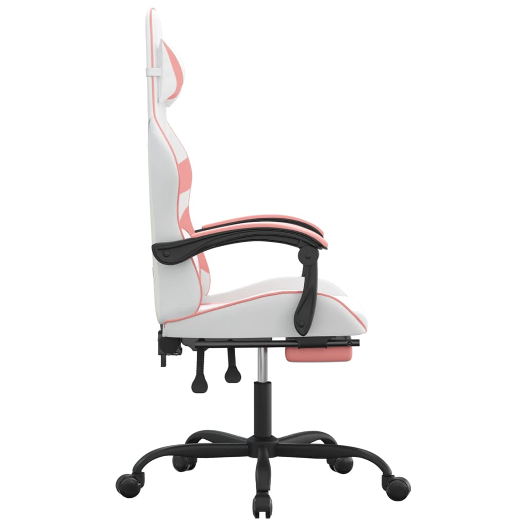 Καρέκλα Gaming με Υποπόδιο Λευκό και Ροζ από Συνθετικό Δέρμα
