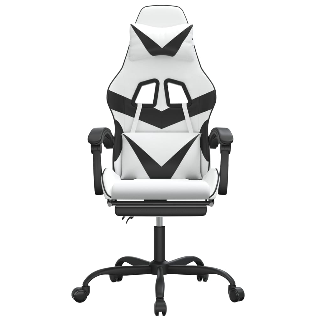 Καρέκλα Gaming με Υποπόδιο Λευκό και Μαύρο από Συνθετικό Δέρμα