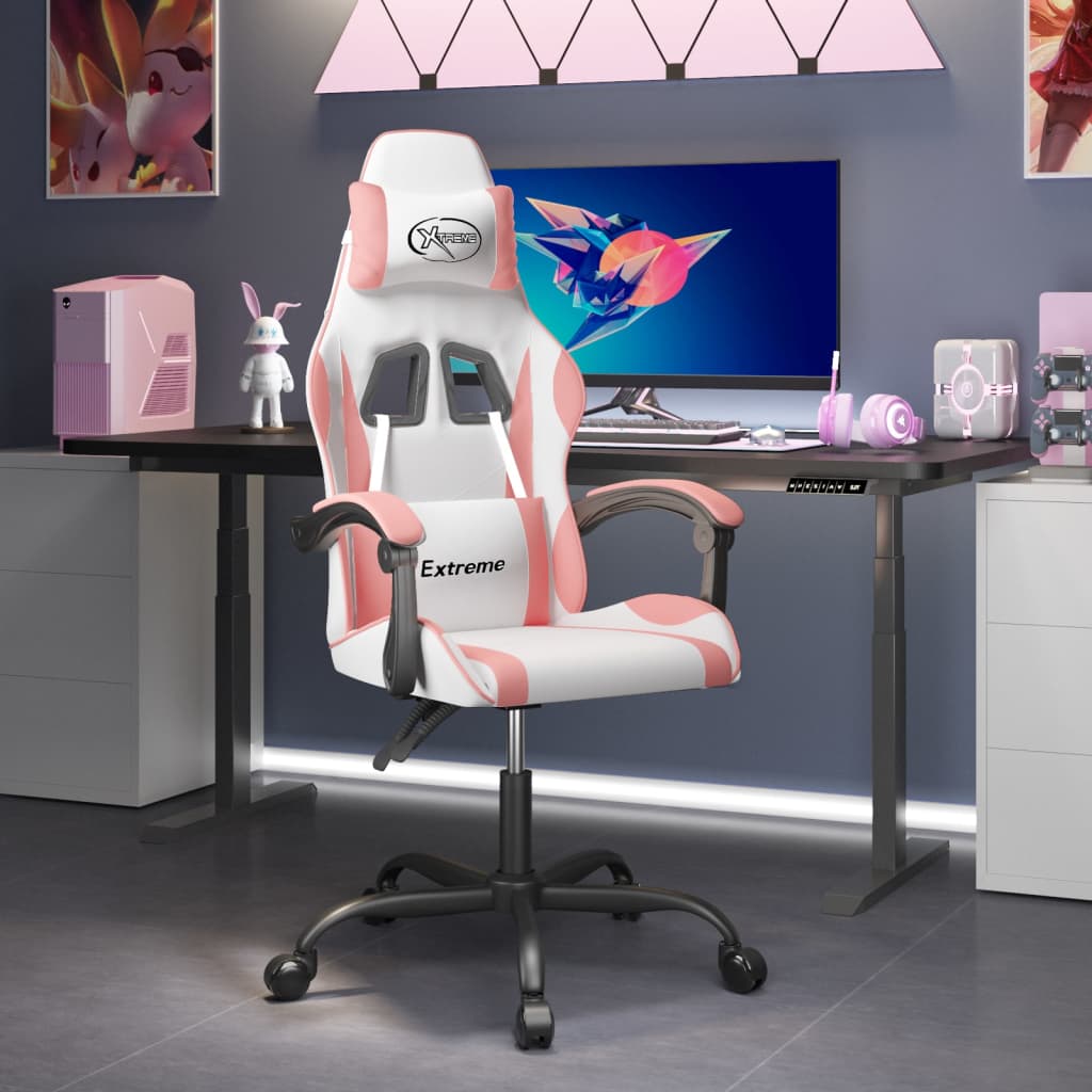 Καρέκλα Gaming Λευκό και Ροζ από Συνθετικό Δέρμα