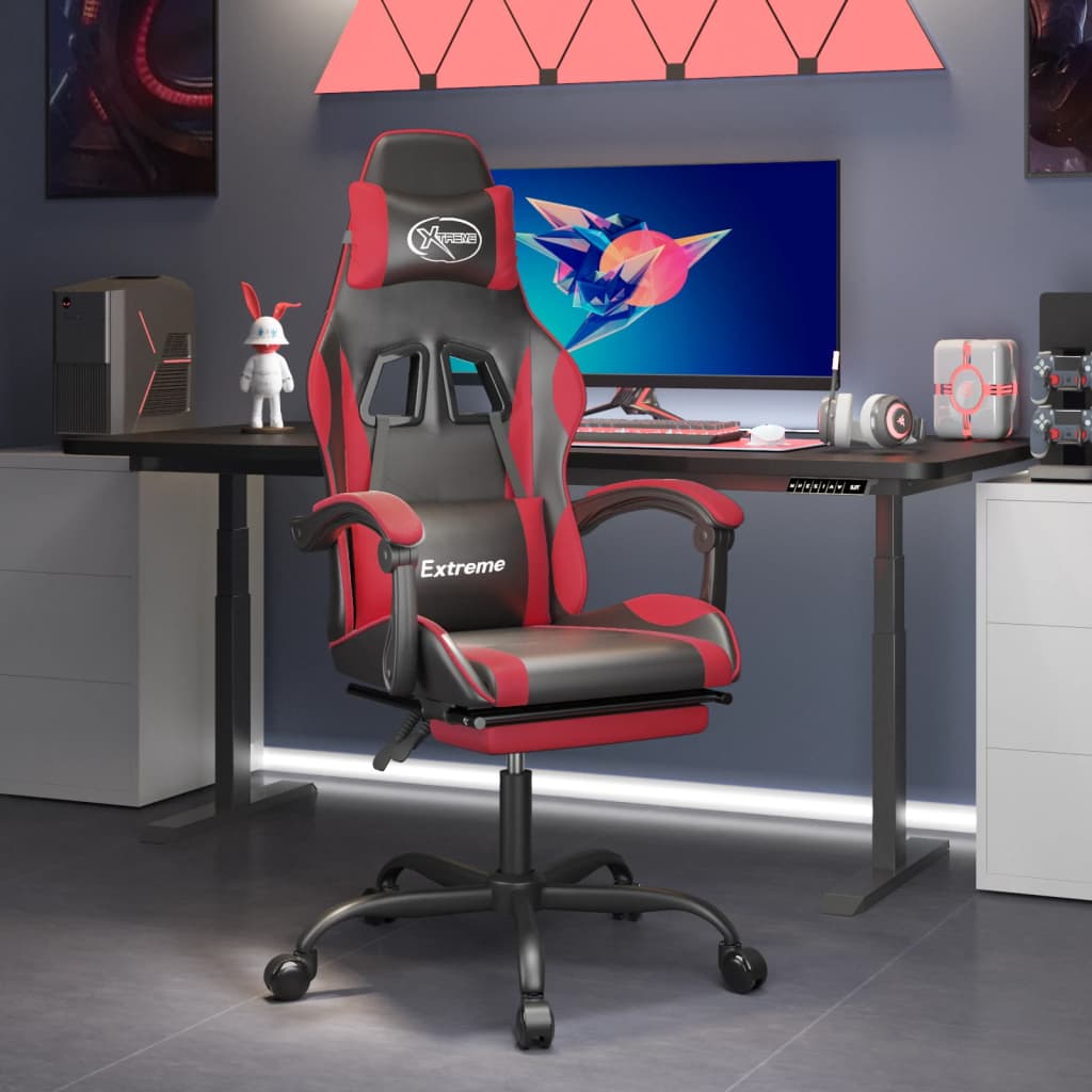 Καρέκλα Gaming Μασάζ Υποπόδιο Μαύρο/Κόκκινο από Συνθετικό Δέρμα