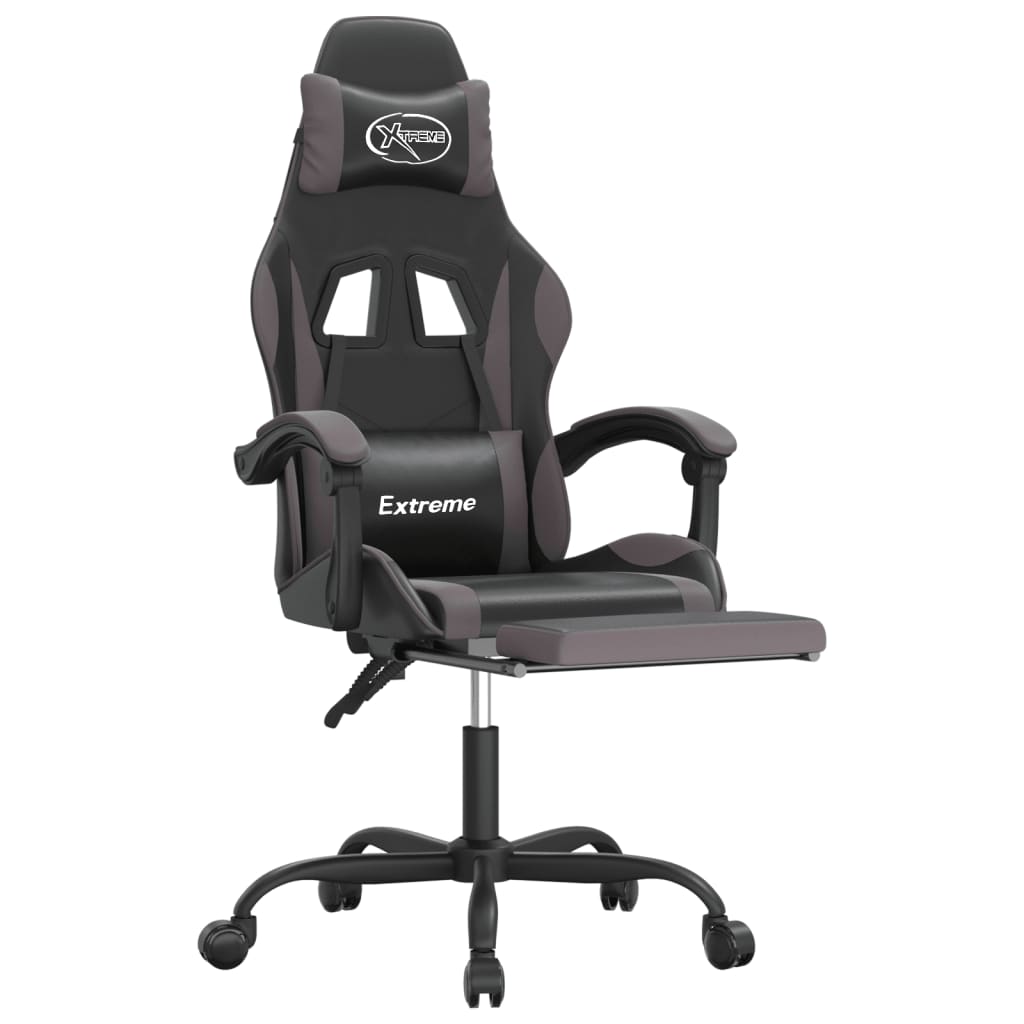 Καρέκλα Gaming Μασάζ Υποπόδιο Μαύρο/Γκρι από Συνθετικό Δέρμα
