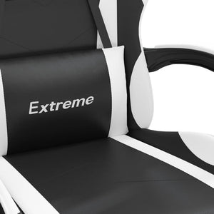 Καρέκλα Gaming Μασάζ Υποπόδιο Μαύρο/Λευκό από Συνθετικό Δέρμα