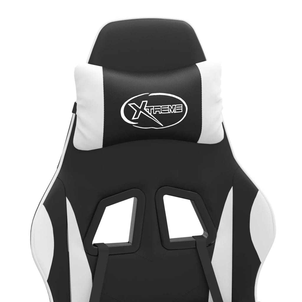 Καρέκλα Gaming Μασάζ Υποπόδιο Μαύρο/Λευκό από Συνθετικό Δέρμα