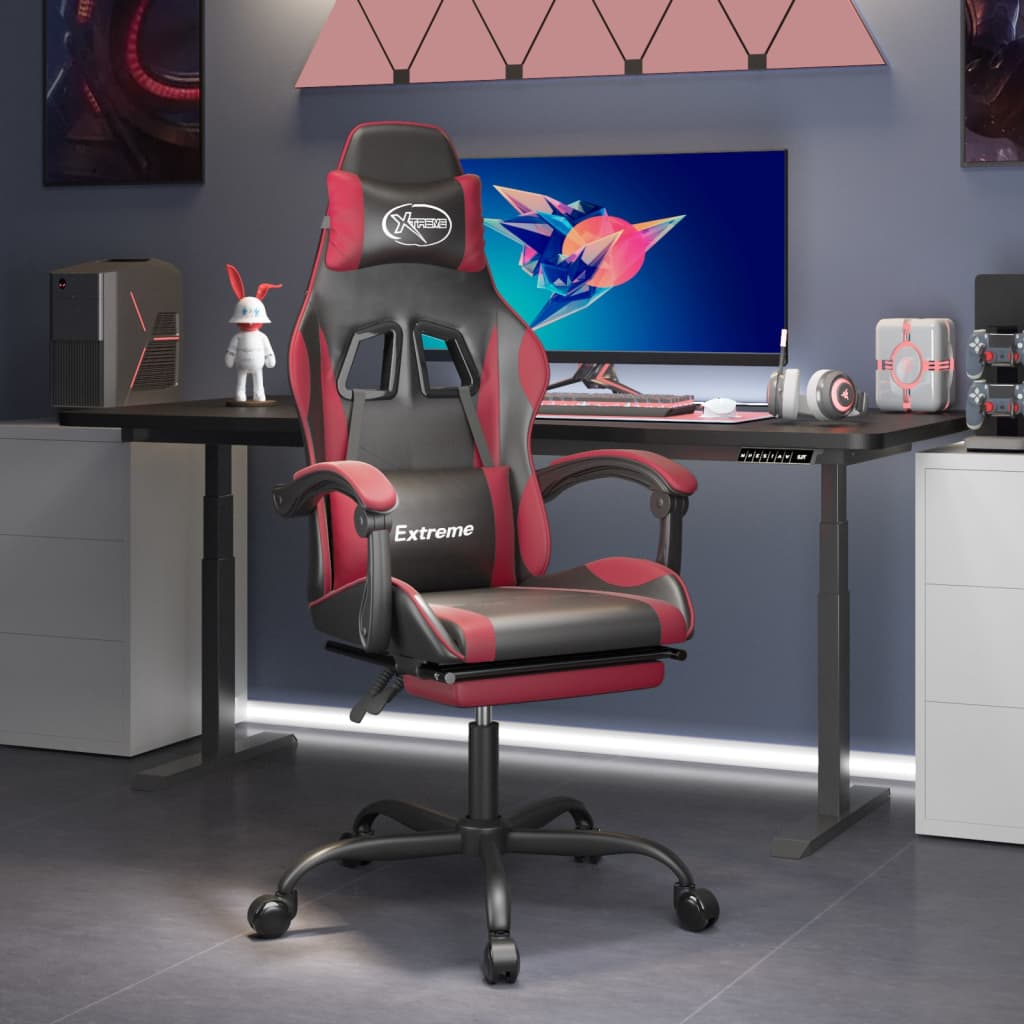 Καρέκλα Gaming Μασάζ Υποπόδιο Μαύρο/Μπορντό από Συνθετικό Δέρμα