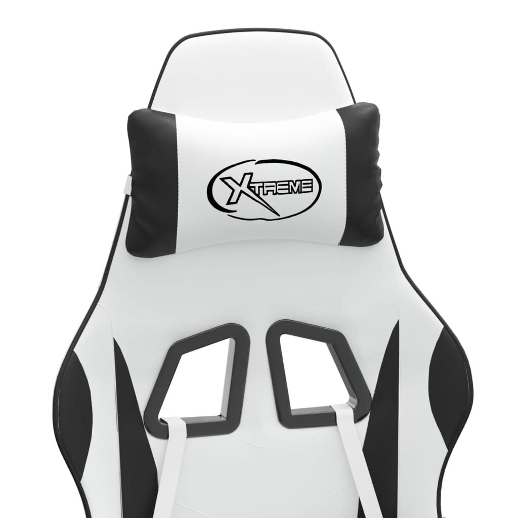 Καρέκλα Gaming με Υποπόδιο Λευκό και Μαύρο από Συνθετικό Δέρμα