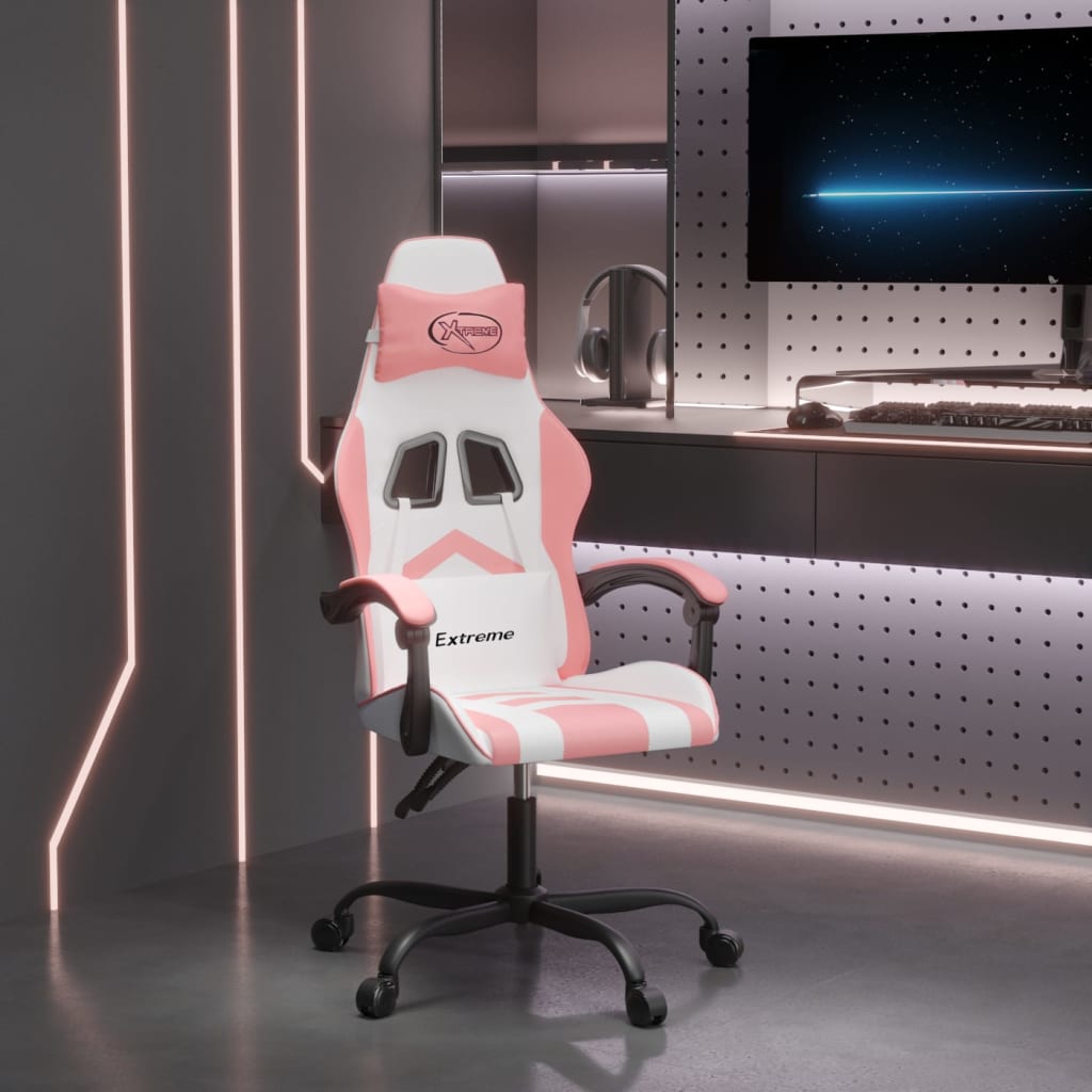 Καρέκλα Gaming Λευκό και Ροζ από Συνθετικό Δέρμα