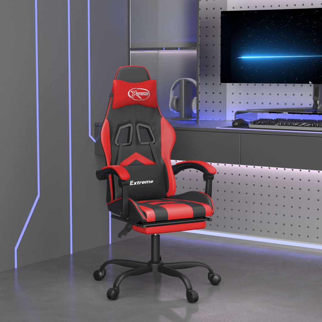 Καρέκλα Gaming Μασάζ Υποπόδιο Μαύρο/Κόκκινο από Συνθετικό Δέρμα