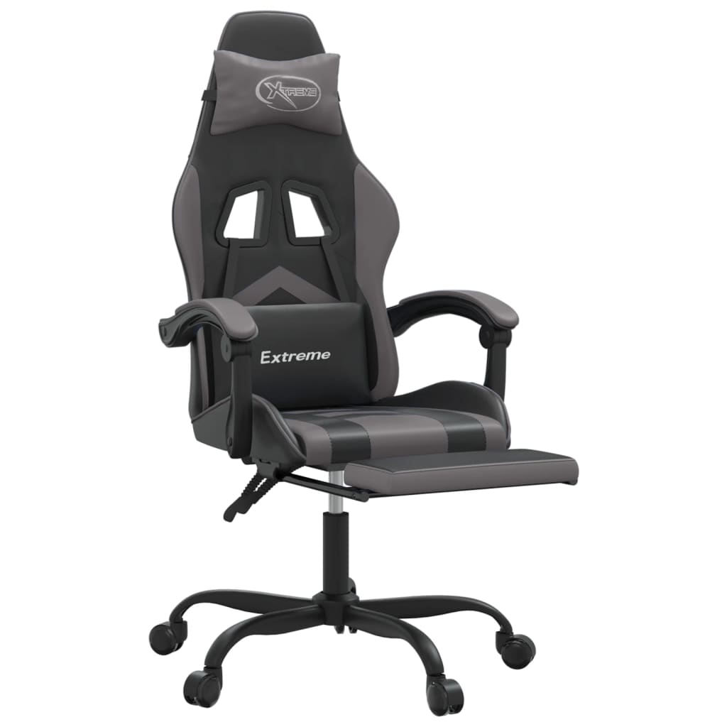 Καρέκλα Gaming Μασάζ Υποπόδιο Μαύρο/Γκρι από Συνθετικό Δέρμα