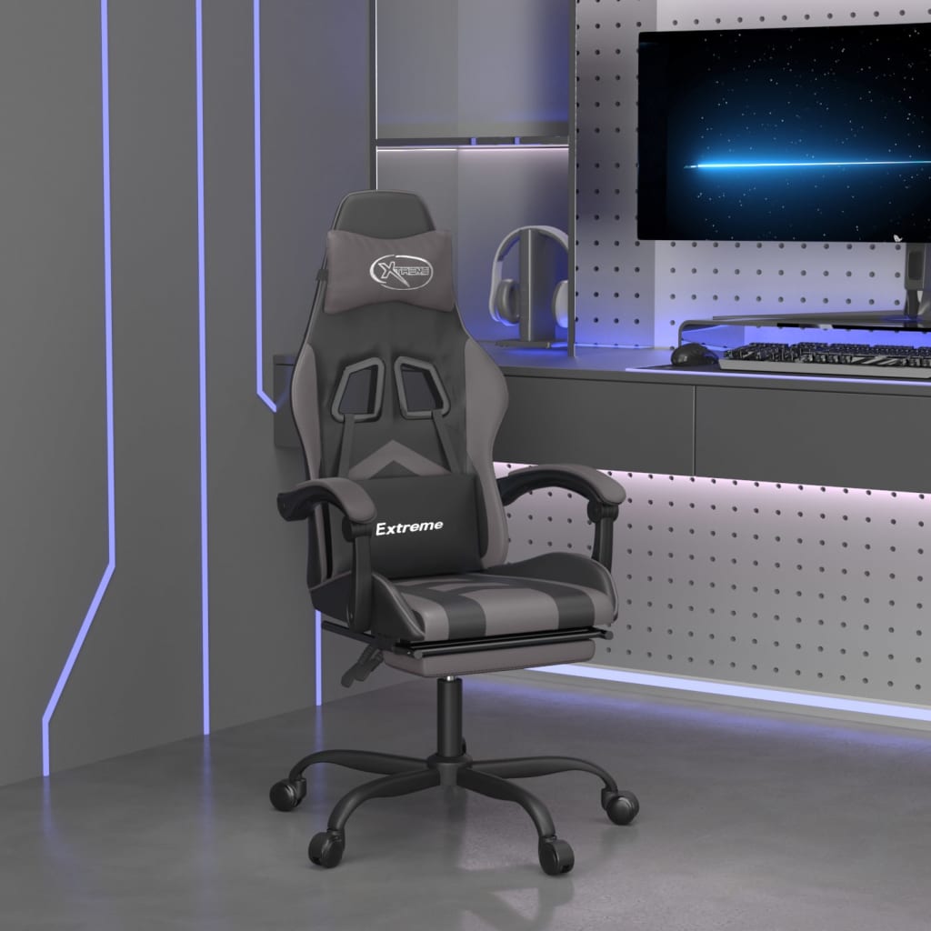 Καρέκλα Gaming Μασάζ Υποπόδιο Μαύρο/Γκρι από Συνθετικό Δέρμα