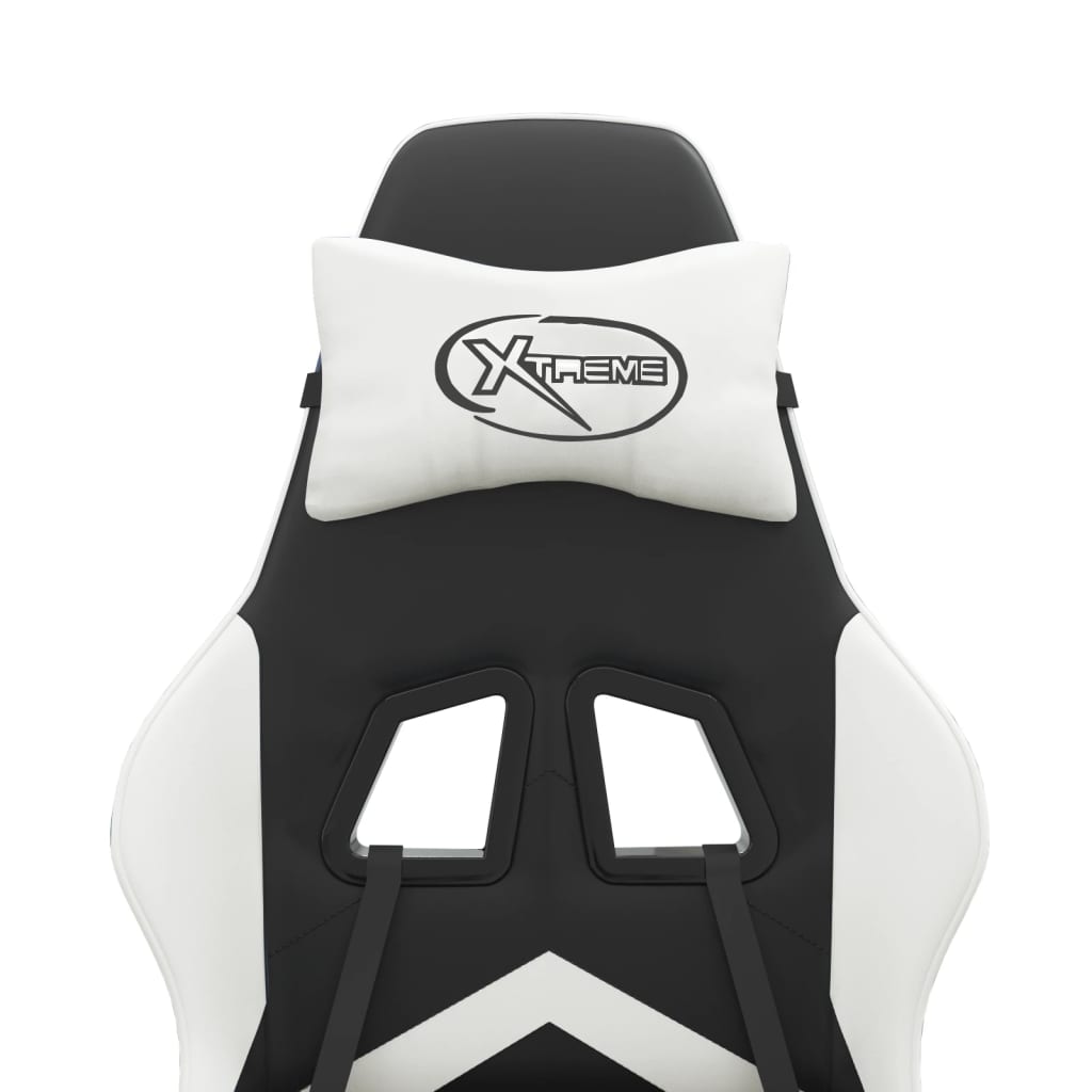 Καρέκλα Gaming Μασάζ Υποπόδιο Μαύρο/Λευκό από Συνθετικό Δέρμα - Pakobazaar