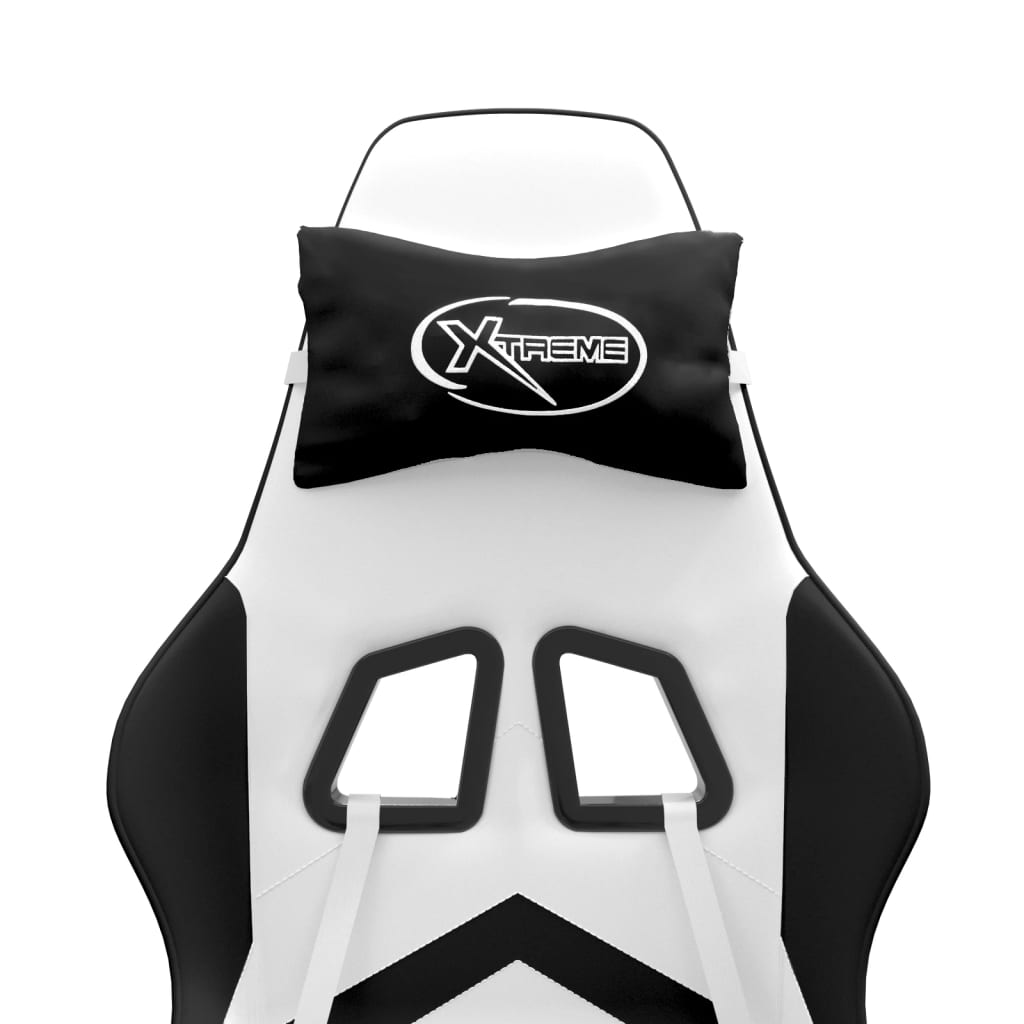 Καρέκλα Gaming με Υποπόδιο Λευκό και Μαύρο από Συνθετικό Δέρμα