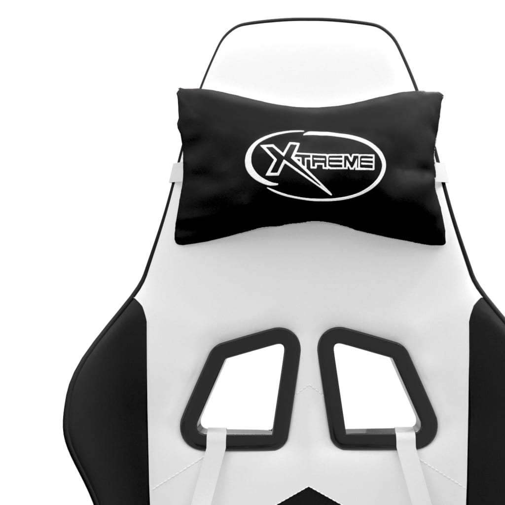 Καρέκλα Gaming με Υποπόδιο Λευκό και Μαύρο από Συνθετικό Δέρμα