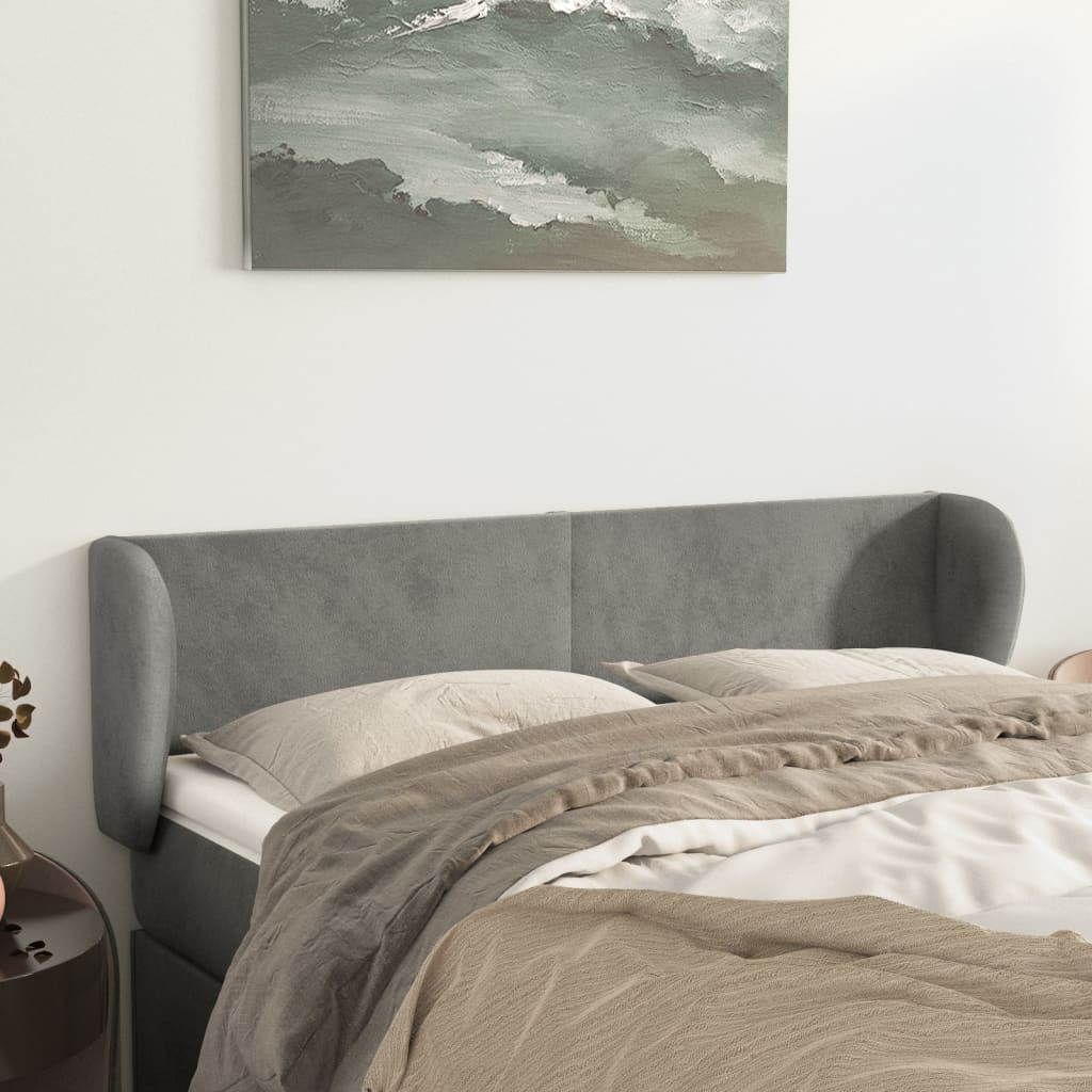 Κεφαλάρι με Πτερύγια Ανοιχτό Γκρι 147x23x78/88 εκ. Βελούδινο - PAKOBAZAAR