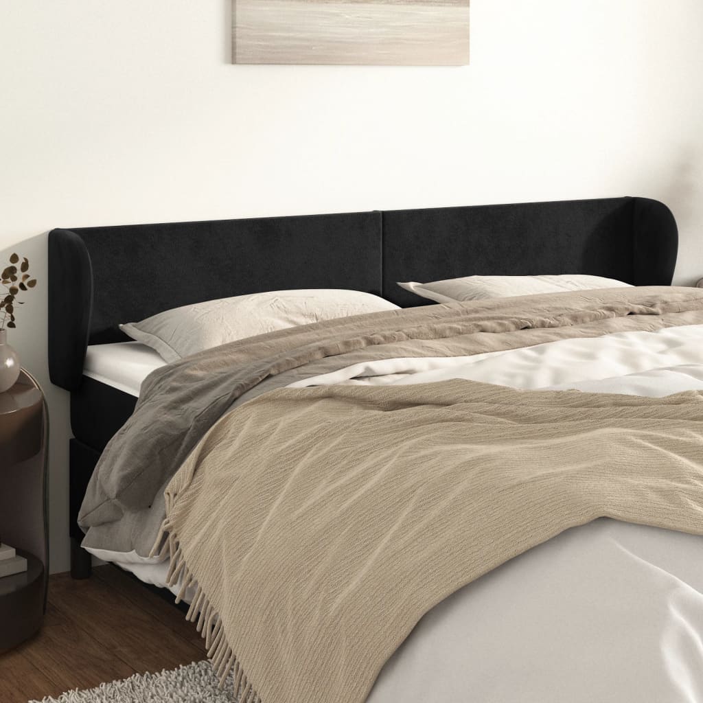 Κεφαλάρι με Πτερύγια Μαύρο 183x23x78/88 εκ. Βελούδινο - PAKOBAZAAR