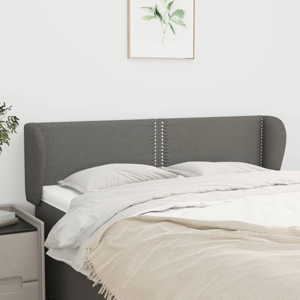 Κεφαλάρι με Πτερύγια Σκούρο Γκρι 147 x 23 x 78/88εκ. Υφασμάτινο - PAKOBAZAAR