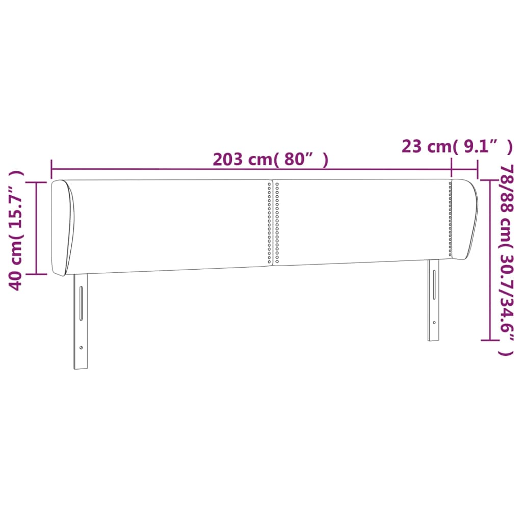 Κεφαλάρι με Πτερύγια Μαύρο 203 x 23 x 78/88 εκ. Υφασμάτινο - PAKOBAZAAR