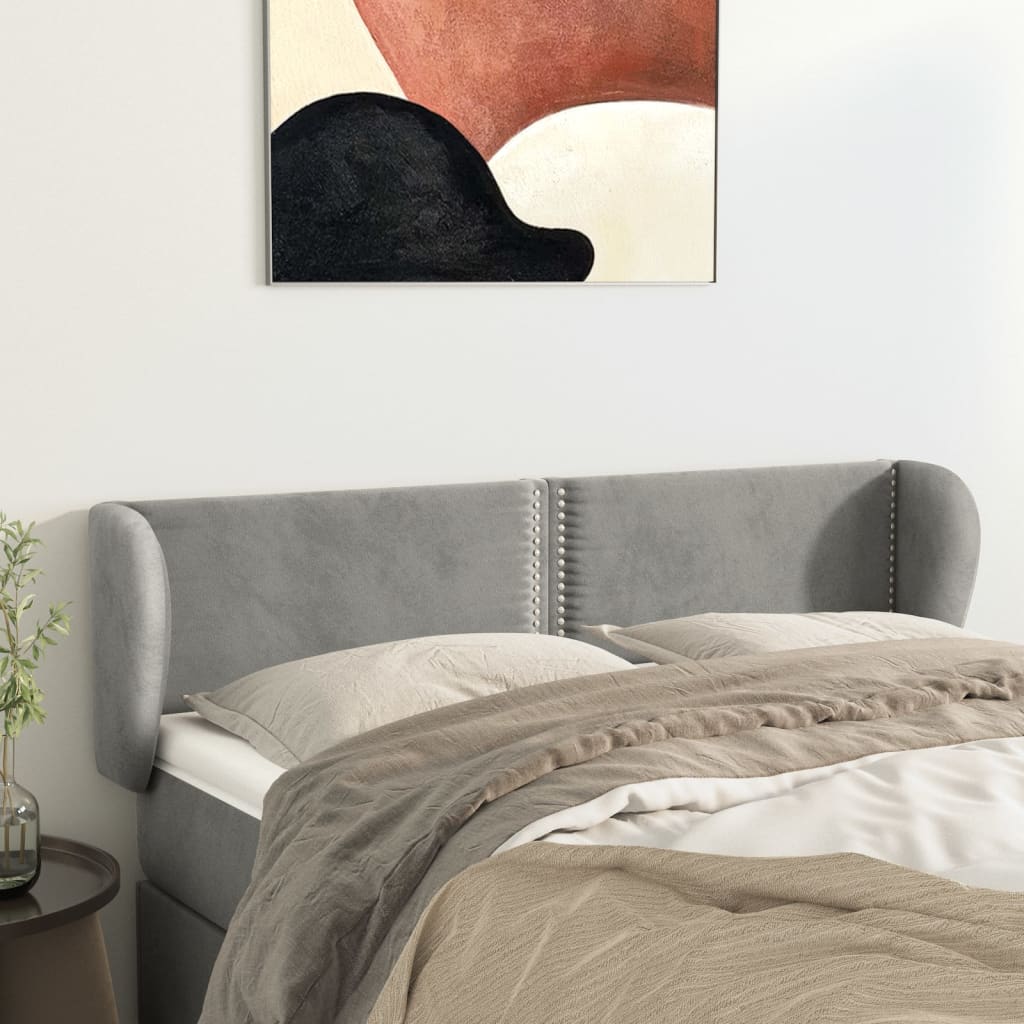 Κεφαλάρι με Πτερύγια Ανοιχτό Γκρι 147x23x78/88 εκ. Βελούδινο - PAKOBAZAAR